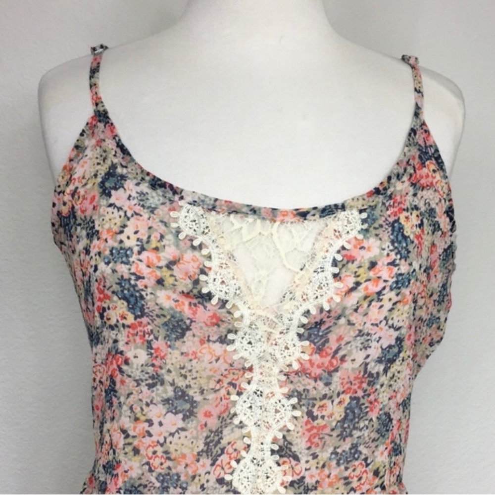 American Rag Blush Multi Floral Lace Detail Tiered Mini Dress Size Small Girly - Picture 6 of 16
